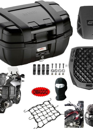 BAULETTO VALIGIA TRKKER 52BB LITE+PIASTRA E251+RETE+TAPPETINO GIVI PER 2 CASCHI INTEGRALI/JET 52LT SECURITY LOOCK MOTO-SCOOTER CON PORTAPACCHI COMPATIBILE CON YMCO PEOPLE 125