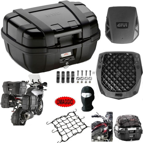 BAULETTO VALIGIA TRKKER 52BB LITE+PIASTRA E251+RETE+TAPPETINO GIVI PER 2 CASCHI INTEGRALI/JET 52LT SECURITY LOOCK MOTO-SCOOTER CON PORTAPACCHI COMPATIBILE CON S UZUKI MARAUDER GZ 125