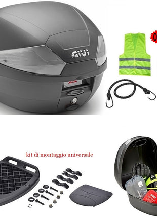 PER CAGIVA  ELEFANT 650  BAULETTO GIVI 29LT B29NT2 TECH VALIGIA NERA BAULE COMPRESO DI PIASTRA E KIT UNIVERSALE PER PORTAPACCHI POSTERIORE 1 CASCO INTEGRALE O JET