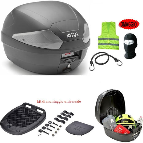 PER YAMAHA FZ6 600  BAULETTO GIVI 29LT B29NT2 TECH VALIGIA NERA BAULE COMPRESO DI PIASTRA E KIT UNIVERSALE PER PORTAPACCHI POSTERIORE 1 CASCO INTEGRALE O JET