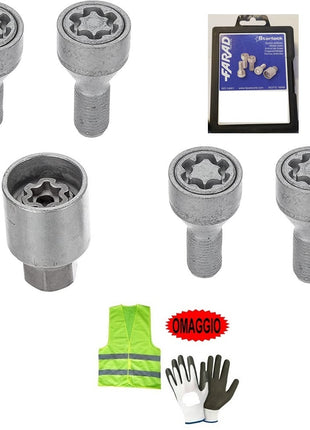 BULLONI ANTIFURTO STARLOCK CON CERCHIO IN LEGA BULLONE (DADO) ANTIRAPINA AUTO COMPATIBILE CON FIAT Panda, Fiorino, Qubo, Linea, Panda 2012 dal 2003 in poi   A1C/E KIT 4 BULLONI +1 CHIAVE OMOLOGATO