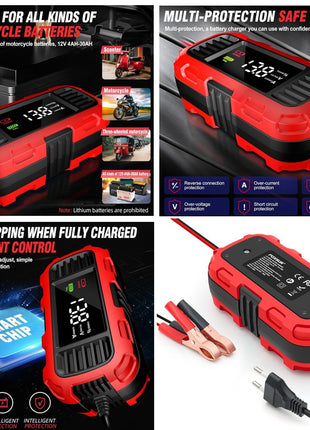 Caricabatterie per Moto Scooter Mantenitore di Carica 12Volt 2A per Batteria al Piombo COMPATIBILE CON YAMAHA YZF 750 R  caricabatteria supporta batterie da 4Ah a 30Ah dotato di display