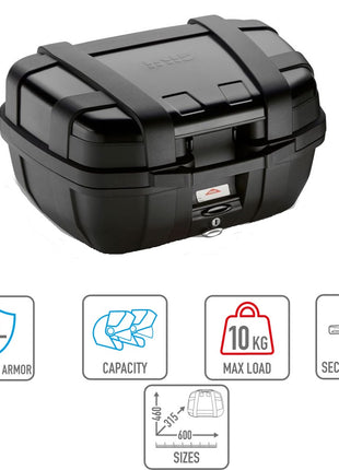 BAULETTO VALIGIA TRKKER 52BB LITE+PIASTRA E251+RETE+TAPPETINO GIVI PER 2 CASCHI INTEGRALI/JET 52LT SECURITY LOOCK MOTO-SCOOTER CON PORTAPACCHI COMPATIBILE CON TRIUMPH LEGEND TT 900
