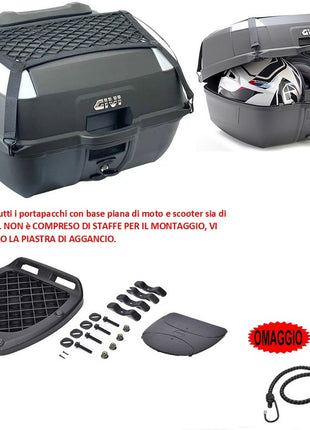 PER CAGIVA  ELEFANT 900 IE CAT  BAULETTO GIVI B45+ MONOLOCK+PIASTRA+RETE+SCHIENALE PER 2 CASCHI INTEGRALI O JET 45LT INSERTI GRIGI PER MOTO-SCOOTER CON PORTAPACCHI POSTERIORE