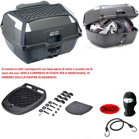 PER CAGIVA  ELEFANT 900 IE CAT  BAULETTO GIVI B45+ MONOLOCK+PIASTRA+RETE+SCHIENALE PER 2 CASCHI INTEGRALI O JET 45LT INSERTI GRIGI PER MOTO-SCOOTER CON PORTAPACCHI POSTERIORE