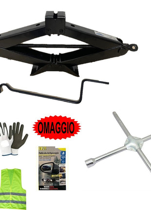 PER  ZK CRIC A PANTOGRAFO PER AUTO+CHIAVE A CROCE PER SVITARE BULLONI 17,19,21 E 23 MM KIT EMERGENZA STRADALE CRICK DA 2 TONNELLATE OMOLOGATO