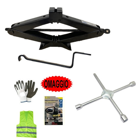 PER  MITSUBISHI CRIC A PANTOGRAFO PER AUTO+CHIAVE A CROCE PER SVITARE BULLONI 17,19,21 E 23 MM KIT EMERGENZA STRADALE CRICK DA 2 TONNELLATE OMOLOGATO