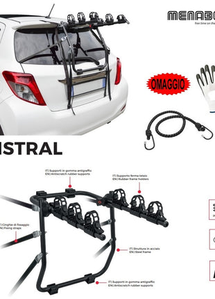 COMPATIBILE CON SEAT LEON III (5F) X-PERIENCE ST dal 15 in poi PORTABICI POSTERIORE AUTO PER PORTARE 3 BICI PORTABICICLETTE MENABO CON 3 POSTAZIONI IN ACCIAIO E REGOLAZIONI MAX 45KG