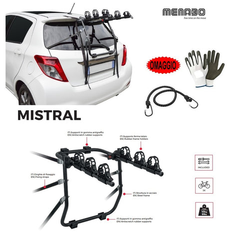 COMPATIBILE CON VOLKSWAGEN GOLF III (1H) dal 91 al 99 PORTABICI POSTERIORE AUTO PER PORTARE 3 BICI PORTABICICLETTE MENABO CON 3 POSTAZIONI IN ACCIAIO E REGOLAZIONI MAX 45KG