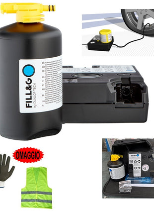COMPATIBILE CON  SSANGYONG KIT RIPARAZIONE GOMME AUTOMATICO CON COMPRESSORE E LIQUIDO SIGILLANTE DUNLOP DA 450ML TECH GONFIA E RIPARA PER AUTO SUV FUORISTRADA FURGONI MOTO
