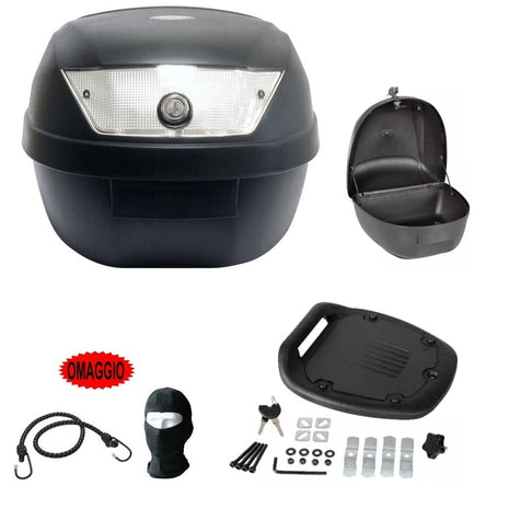 PER APRILIA SCARABEO 250  BAULETTO VALIGIA BAULE 28 LT NERO+PIASTRA+MANIGLIA PER PORTAPACCHI MOTO-SCOOTER PER CASCO INTEGRALE-JET-MODULARE UNIVERSALE SIFAM