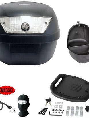 PER APRILIA AMICO 50 SPORT  BAULETTO VALIGIA BAULE 28 LT NERO+PIASTRA+MANIGLIA PER PORTAPACCHI MOTO-SCOOTER PER CASCO INTEGRALE-JET-MODULARE UNIVERSALE SIFAM