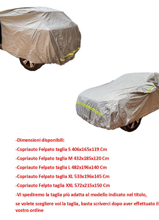 PER ABARTH 124 Spider 1.4 Turbo MultiAir 170 CV  TAGLIA M TELO COPRIAUTO FELPATO IMPERMEABILE COVER ANTIGRAFFIO ANTIGRANDINE COPERTURA PER AUTO CON ZIP LATO GUIDATORE