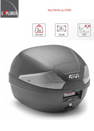 PER CAGIVA  ELEFANT 650  BAULETTO GIVI 29LT B29NT2 TECH VALIGIA NERA BAULE COMPRESO DI PIASTRA E KIT UNIVERSALE PER PORTAPACCHI POSTERIORE 1 CASCO INTEGRALE O JET