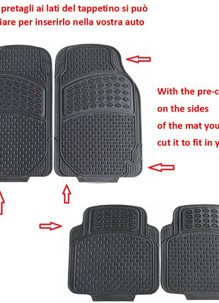 TAPPETINI AUTO PER VOLVO V40 SET DI 4 TAPPETI IN PVC 2 ANTERIORI 73x43cm E 2 POSTERIORI 45x43cm FONDO ANTISCIVOLO SAGOMABILI TAPPETINO CON PRETAGLI UNIVERSALE