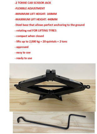PER ROLLS ROYCE PHANTOM C/C CRIC A PANTOGRAFO PER AUTO DA 2 TONNELLATE CON ASTA GIREVOLE CRICK OMOLOGATO PER SOLLEVAMENTO PNEUMATICI ALZATA MIN 100MM-MAX 440MM