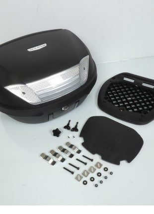 PER APRILIA SCARABEO 125 i.e.  BAULETTO 52 LITRI SIFAM COMPLETO DI PIASTRA+MANIGLIA+KIT MONTAGGIO VALIGIA BAULE PER PORTAPACCHI POSTERIORE DI MOTO SCOOTER PER 2 CASCHI NERO OPACO