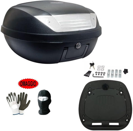 PER APRILIA SCARABEO 50 4T  BAULETTO 52 LITRI SIFAM COMPLETO DI PIASTRA+MANIGLIA+KIT MONTAGGIO VALIGIA BAULE PER PORTAPACCHI POSTERIORE DI MOTO SCOOTER PER 2 CASCHI NERO OPACO