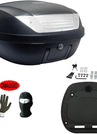 PER APRILIA SCARABEO 200 i.e.  BAULETTO 52 LITRI SIFAM COMPLETO DI PIASTRA+MANIGLIA+KIT MONTAGGIO VALIGIA BAULE PER PORTAPACCHI POSTERIORE DI MOTO SCOOTER PER 2 CASCHI NERO OPACO