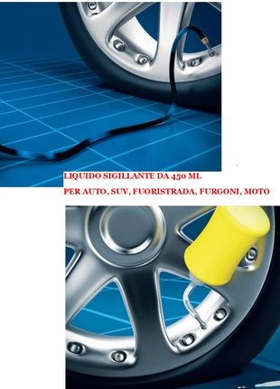 COMPATIBILE CON  MINI MINOR KIT RIPARAZIONE GOMME AUTOMATICO CON COMPRESSORE E LIQUIDO SIGILLANTE DUNLOP DA 450ML TECH GONFIA E RIPARA PER AUTO SUV FUORISTRADA FURGONI MOTO