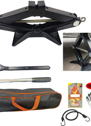 CRIC A PANTOGRAFO DA 2 TONNELLATE CON CRICCHETTO E CHIAVE A BUSSOLA ALLUNGABILE TELESCOPICA  PER AUDI Q3 VALIGETTA KIT AUTO SET PER EMERGENZA STRADALE SOLLEVAMENTO GOMME AUTO
